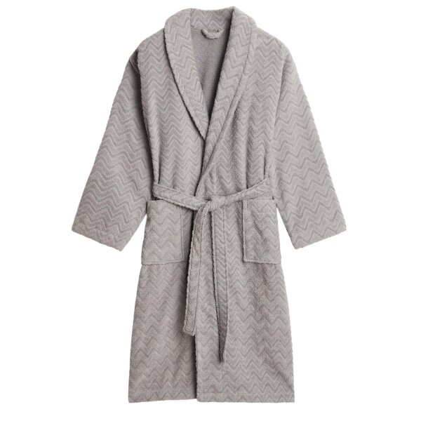 GANT Unisex Bathrobe - JACQUARD HERRINGBONE ROBE, shawl collar, herringbone pattern Grey S (Small)