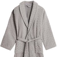 GANT Unisex Bademantel - JACQUARD HERRINGBONE ROBE, Schalkragen, Fischgrätmuster Grau S