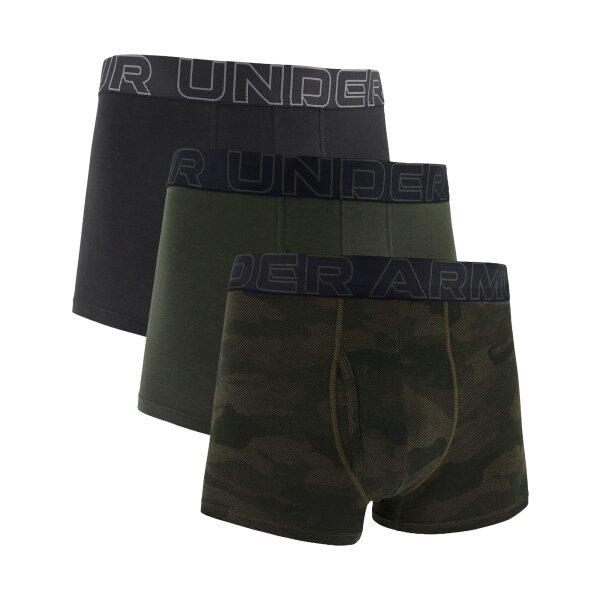 UNDER ARMOUR Herren Boxershorts, 3er Pack - Performance Cotton Trunks - Novelty 3 in, Stretch, Baumwollmischung, Camouflage Schwarz/Dunkelgrün M