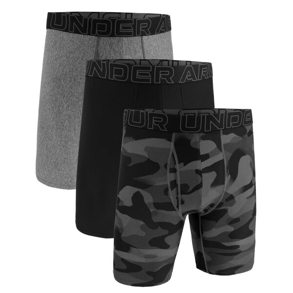 UNDER ARMOUR Herren Boxershorts, 3er Pack - Performance Tech Long Boxer Briefs, Novelty 9 in, Camouflage, Stretch Schwarz/Grau M