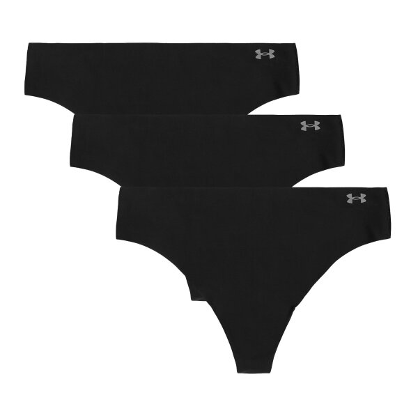 UNDER ARMOUR Womens Thong, 3-Pack – Pure Stretch No Show Thong, elastic, solid color Black XS (X-Small)
