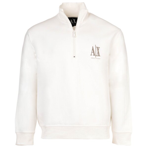 A|X ARMANI EXCHANGE Herren Sweatshirt mit Stehkragen und Half-Zip - Logo, Baumwoll-Mix Weiß M