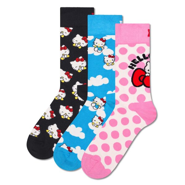 Happy Socks Damen Socken, 3er Pack - HELLO KITTY, Geschenkbox, Motivsocken Hello Kitty Gift Set 36-40
