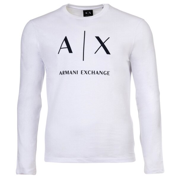 A|X ARMANI EXCHANGE Herren Langarmshirt - Longsleeve, Rundhals, Logo, Baumwolle Weiß XL