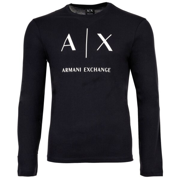 A|X ARMANI EXCHANGE Mens Long Sleeve - Long Sleeve, Round Neck, Logo, Cotton Dark Blue L (Large)