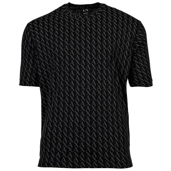 A|X ARMANI EXCHANGE Herren T-Shirt - Rundhals, Allover-Logoprint, Baumwolle Schwarz S