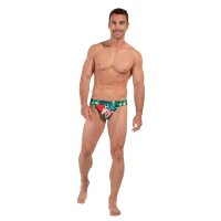 HOM Herren Badeslip - Peacock, Swim Micro Briefs, Stretch, gemustert Blau/Grün S