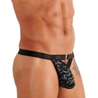 WOH Herren G-String - Pure Seduction, Netz, Spitze, einfarbig Schwarz S