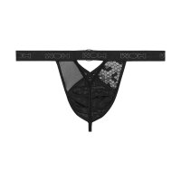 WOH Men G-String - Pure Seduction, mesh, lace, plain colour Black S (Small)
