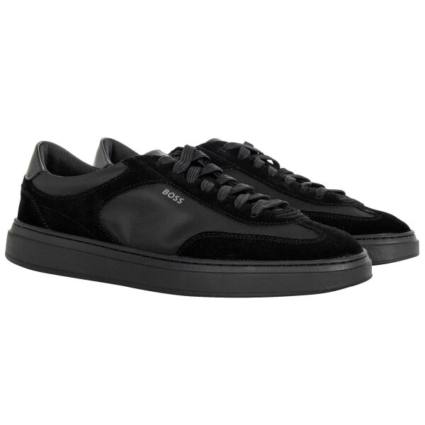 BOSS Mens Trainers - Kieran Tenn sdnyn, Low-top trainers, mixed materials with suede trim Black EUR 41 (UK 7)