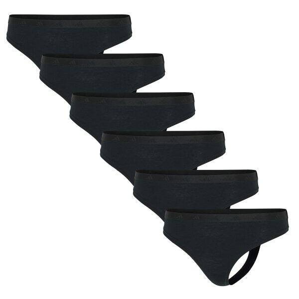 adidas Damen Strings, 6er Pack - Sport Active Essential, Low Rise Thong, Unterwäsche, Cotton Stretch, Logo, uni Schwarz S