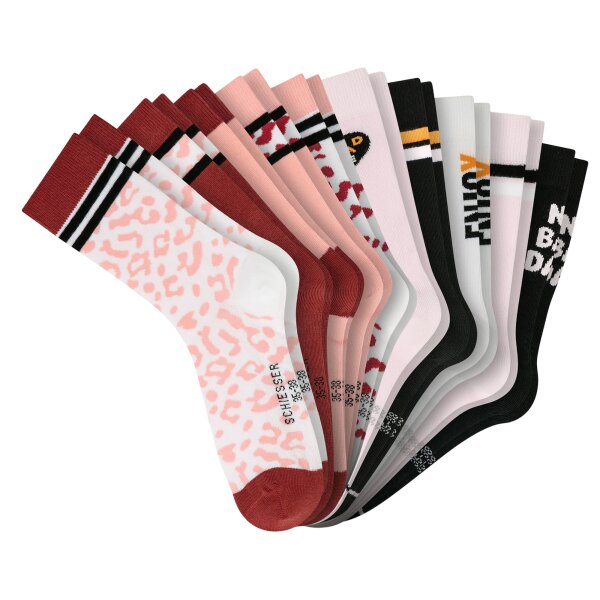 SCHIESSER girls socks, pack of 10 – ‘Legwear Teens’, patterned, cotton blend Pink/Black/White/Red/Pink/White 31-34