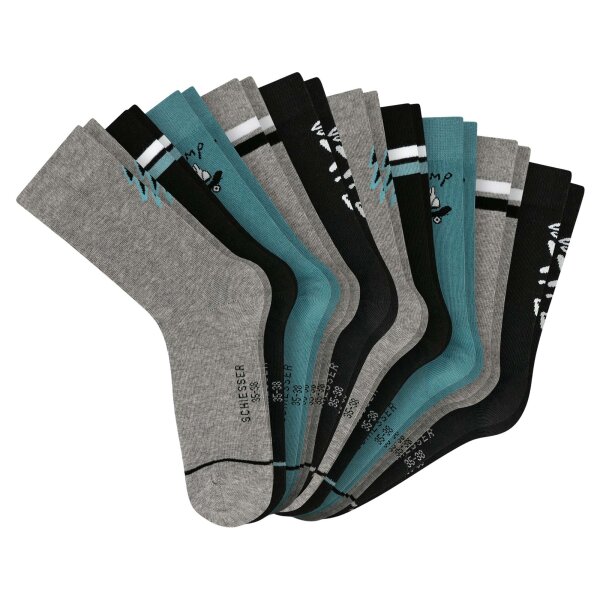 SCHIESSER boys socks, pack of 10 – ‘Legwear Teens’, patterned, cotton blend Grey 31-34