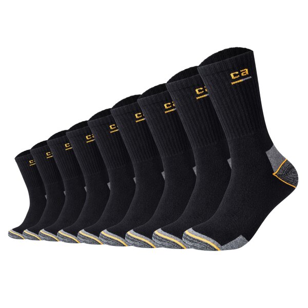 Camano Unisex Socks, 9-pack - Work Socks, Cotton, Logo, Plain Colour Black 39-42 (UK 6-8)