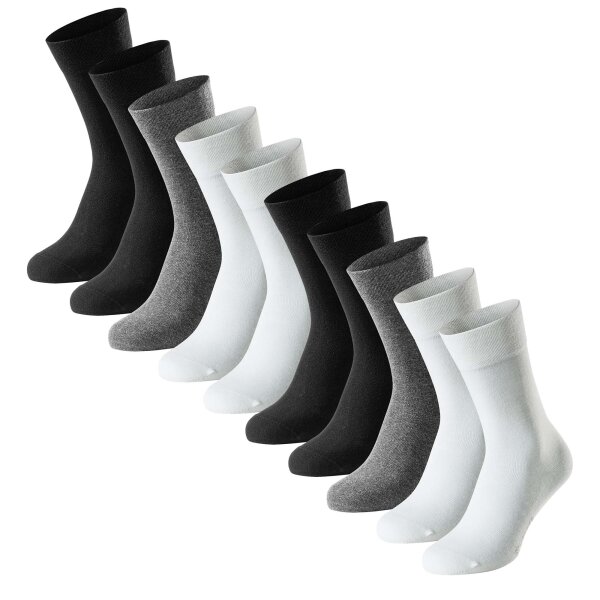 SCHIESSER Herren Socken, 10er Pack - "Bluebird", Baumwoll-Mix, uni/gemustert Schwarz/Grau/Weiß 43-46