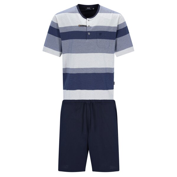 hajo Herren Schlafanzug, kurz - Klima-Komfort, Pyjama, Rundhals, Shorty, Baumwoll-Mix Blau/Grau M