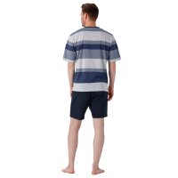 hajo Herren Schlafanzug, kurz - Klima-Komfort, Pyjama, Rundhals, Shorty, Baumwoll-Mix Blau/Grau M