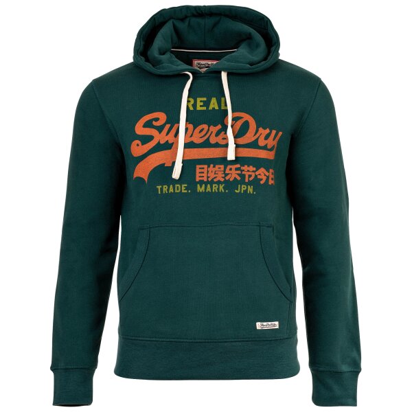 Superdry Herren Hoodie - Vl Classic Hood, Logo, Baumwoll-Mix, einfarbig Grün M