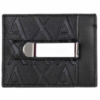 A|X ARMANI EXCHANGE Mens Card Holder - Liam Credit Card Holder With Clip, Faux Leather, All-Over Logo, 7.7 x 10 x 1.5 cm (HxWxD) Black One Size