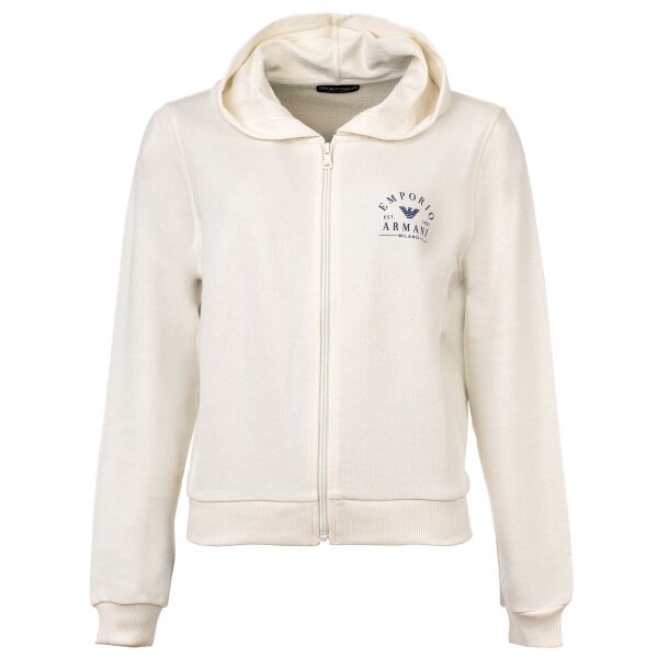 EMPORIO ARMANI Damen Sweatjacke mit Kapuze - ICONIC LIGHT TERRY, Hooded Full Zip Sweatshirt Weiß S