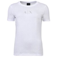 A|X ARMANI EXCHANGE Damen T-Shirt - Rundhals, Kurzarm, Glitzer-Logo, Baumwolle Weiß XS
