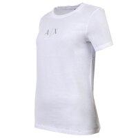 A|X ARMANI EXCHANGE Damen T-Shirt - Rundhals, Kurzarm, Glitzer-Logo, Baumwolle Weiß XS