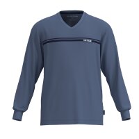 TOM TAILOR Herren Schlafanzug, lang - Pyjama, Bündchen, V-Ausschnitt, SIngle Jersey Blau M