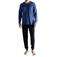 TOM TAILOR Herren Schlafanzug, lang - Pyjama, Bündchen, V-Ausschnitt, SIngle Jersey Blau M