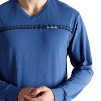 TOM TAILOR Herren Schlafanzug, lang - Pyjama, Bündchen, V-Ausschnitt, SIngle Jersey Blau M