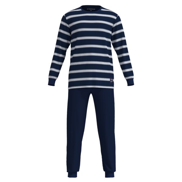 TOM TAILOR Men Pyjamas, Long - Pyjamas, Cuffs, Round Neck, Striped, Single Jersey, Cotton  Blue/White M (Medium)