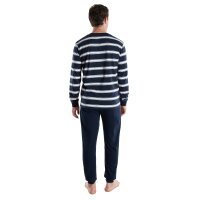 TOM TAILOR Herren Schlafanzug, lang - Pyjama, Bündchen, Rundhalsausschnitt, gestreift, Single Jersey, Baumwolle Blau/Weiß M