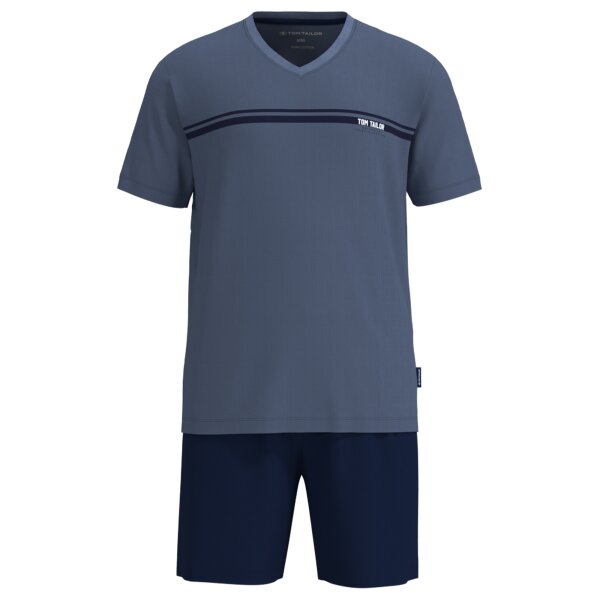 TOM TAILOR Men Pyjamas, Short - Shorty, Pyjamas, Cotton, V-Neck, Single Jersey Blue M (Medium)