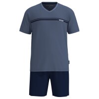 TOM TAILOR Herren Schlafanzug, kurz - Shorty, Pyjama, Baumwolle, V-Ausschnitt, Single Jersey Blau M