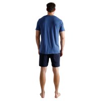 TOM TAILOR Herren Schlafanzug, kurz - Shorty, Pyjama, Baumwolle, V-Ausschnitt, Single Jersey Blau M