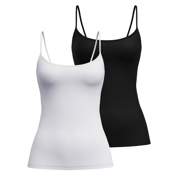 CALIDA Women Spaghetti Top pack of 2 - Sleek Skin, Top, Silky Smooth, plain colour White/Black 36/38 (UK 10/12)