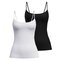 CALIDA Damen Spaghetti-Top 2er Pack - Sleek Skin, Top, Silky Smooth, einfarbig Weiß/Schwarz XS (36/38)