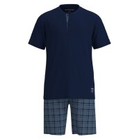 TOM TAILOR Herren Schlafanzug, kurz - Shorty, Pyjama, Baumwolle, Henley-Kragen, Single Jersey Blau M