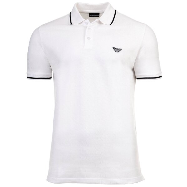 EMPORIO ARMANI Mens Polo Shirt - ESSENTIAL, Piqué, Logo, Cotton, Plain White M (Medium)