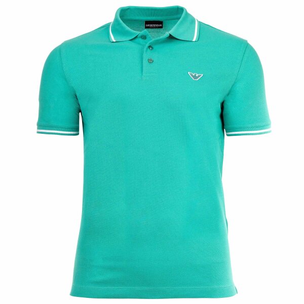 EMPORIO ARMANI Mens Polo Shirt - ESSENTIAL, Piqué, Logo, Cotton, Plain Emerald green S (Small)