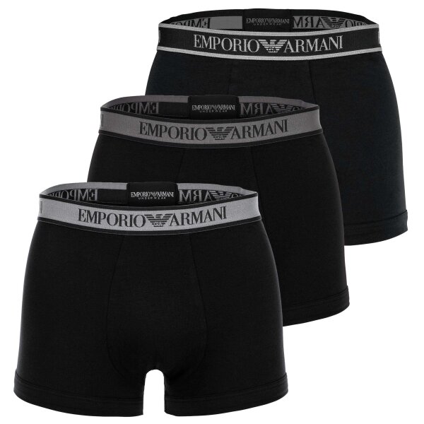 EMPORIO ARMANI Herren Trunks, 3er Pack - CORE LOGOBAND, Shorts, Stretch Cotton Schwarz M