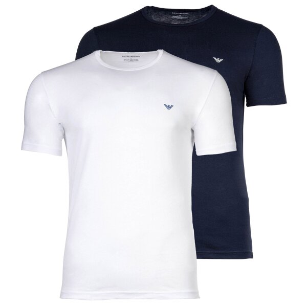 EMPORIO ARMANI Mens T-shirt, 2-pack - ENDURANCE, round neck, stretch cotton Blue/White L (Large)
