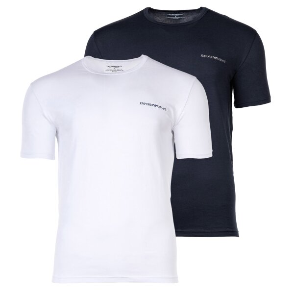EMPORIO ARMANI Mens T-shirt, 2-pack - PURE COTTON, short sleeve, round neck, logo Blue/White M (Medium)