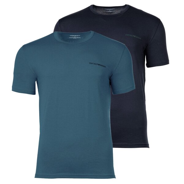 EMPORIO ARMANI Herren T-Shirt, 2er Pack - PURE COTTON, Rundhals, Regular Fit, Logo Blau/Petrol S