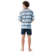 hajo Herren Schlafanzug, kurz - Premium Cotton, V-Ausschnitt, Pyjama, Shorty, Baumwolle Blau M