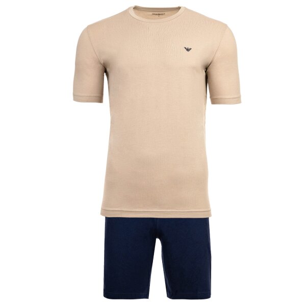 EMPORIO ARMANI Mens Pyjamas, Short - ENDURANCE, Short Pyjama Set, Stretch Cotton Beige/Blue M (Medium)