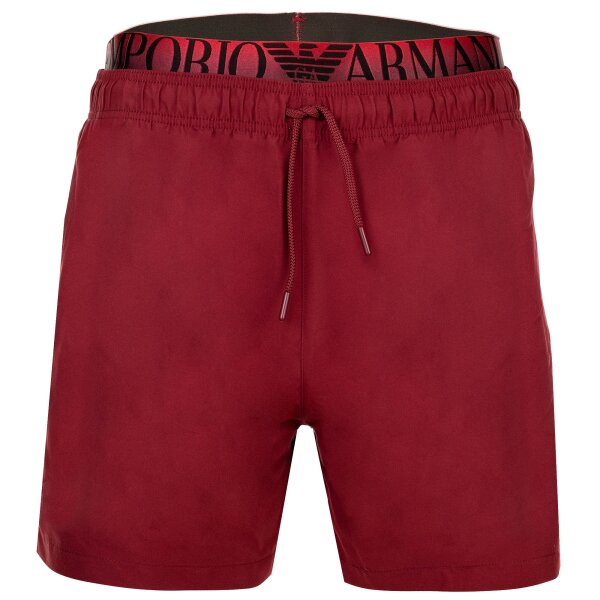 EMPORIO ARMANI Mens Swim Shorts - LOGOBAND, Boxer, Beachwear, Logo Waistband, Plain Burgundy M (Medium)