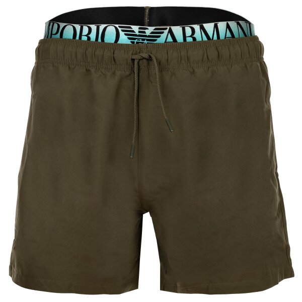 EMPORIO ARMANI Herren Badeshorts - LOGOBAND, Boxer, Beachwear, Logo-Bund, einfarbig Oliv M