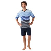 hajo Men Pyjamas, Short - Climate Comfort, Pyjamas, Bermuda, V-Neck, Cotton Blend Blue/Grey L (Large)