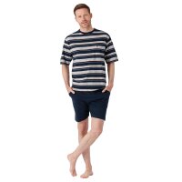 hajo Herren Schlafanzug, kurz - Klima-Light, Rundhals, Pyjama, Shorty, Baumwoll-Mix Blau/Grau M