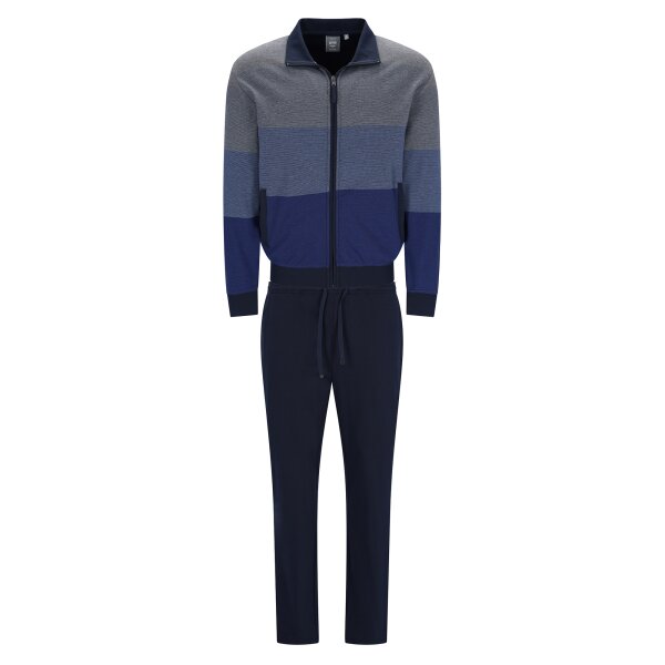 hajo Herren Hausanzug, lang - Klima-Komfort, Zip-Jacke, Baumwoll-Mix Dunkelblau L